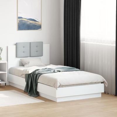 Bedframe met hoofdbord en LED-verlichting wit 90x190 cm