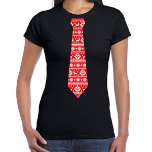 Stropdas Kerst T-shirt kerstpatroon voor dames zwart