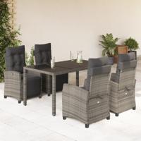 5-delige Tuinset met kussens poly rattan grijs