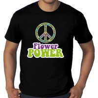 Grote Maten Jaren 60 Flower Power verkleed shirt zwart met groen en paars heren 4XL  -