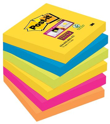 Post-it Super Sticky notes Carnival, 90 vel, ft 76 x 76 mm, pak van 6 blokken