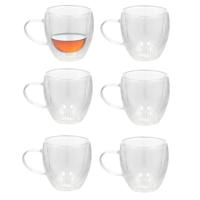 Gerimport Koffieglazen Stripes - 6x - dubbelwandig - theeglas - borosilicaatglas - 250 ml - H9 cm