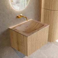 Badmeubel Mondiaz Kurve-Dlux | 60 cm | Meubelkleur Oak | Wastafelkleur Arena | Solid surface | Wasbak midden spoelbak | Zonder kraangat(en)