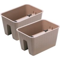 6x Ratolla rechthoekige rotan balkon plantenpotten/bloempotten taupe 13 liter