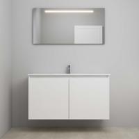 On-Line Badkamermeubelset - 120 cm - Bouwpakket - Greeploos 2 Deuren - Porseleinen Wastafel - 1 Kraangat - Spiegel met LED-Verlichting - Hoogglans Wit