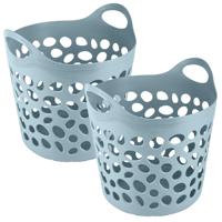 Flexibele wasmand/opbergmand - 2x - rond - blauw - 30 liter - D40 x H39 cm Flexibele wasmand/opbergmand - 2x - rond - blauw - 30 liter - D40 x H39 cm