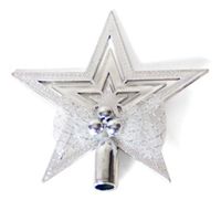 Mini Kerstboom piek zilver 14 cm met glitters - Kleine kerstpieken   -