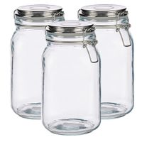 Set van 3x stuks glazen luxe keuken voorraadpotten/voorraadbussen met klepdeksel zilver 1500 ml