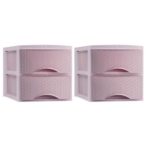 Thuis kantoor organizer ladeblok - 2x - 2 lades - 25 x 37 x 26 cm - opslag - kunststof - roze