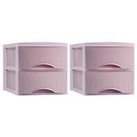 Thuis kantoor organizer ladeblok - 2x - 2 lades - 25 x 37 x 26 cm - opslag - kunststof - roze - thumbnail