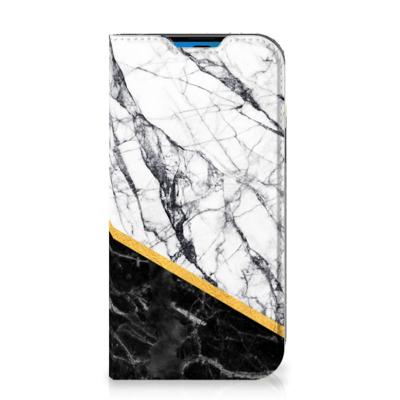 iPhone 14 Pro | Standcase | Marmer Wit Zwart - Origineel Cadeau Man