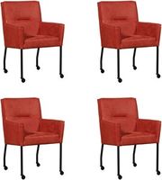 Set van 4 Rode leren moderne eetkamerstoelen Lucky - Kenia Leer Burgundy (rood leer)