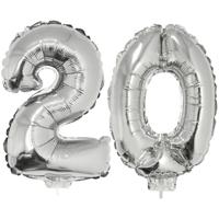 20 jaar leeftijd feestartikelen - versiering cijfers - ballonnen op stokje - van 41 cm