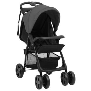 VidaXL Kinderwagen 2-in-1 staal donkergrijs en zwart