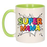 Cadeau koffie/thee mok voor mama - groen - super mama - keramiek - 300 ml - Moederdag   -
