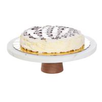 Taartplateau Marmer steen- met voet - 25 x 8 cm - steen - wit - taartschaal - gebak presentatie