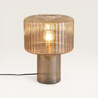 Tafellamp Ferano ambra - Lamp voor binnen, helemaal gemaakt van geribbeld amberkleurig glas - Zonder lichtbron