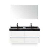 Dante Badmeubelset 120 cm - Wit Hoogglans - Wastafel Hardsteen Wit Lucca Dubbel - met Spiegel