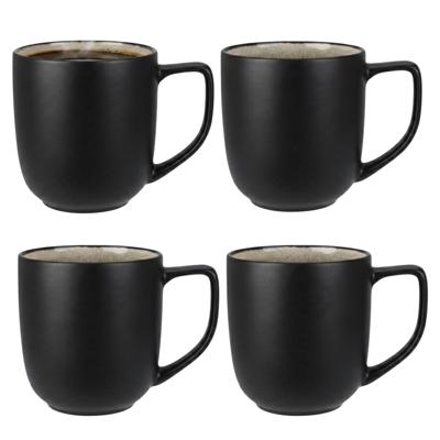 Siaki Koffiemok / theemok Glaze - 4x - mat zwart - 390 ml - mokken - keramiek