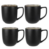 Siaki Koffiemok / theemok Glaze - 4x - mat zwart - 390 ml - mokken - keramiek