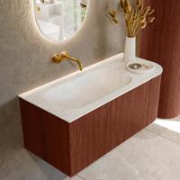 Badmeubel Mondiaz Kurve-Dlux | 105 cm cm | Meubelkleur Ruby | Wastafelkleur Opalo | Solid surface | Wasbak links zijde spoelbak | Zonder kraangat(en)