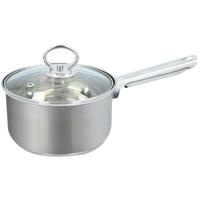 Steelpan/sauspan met deksel van glas - Alle kookplaten geschikt - zilver - D16 x H9 cm - rvs