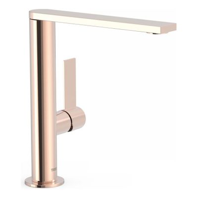 Wastafelkraan Tres Project | Opbouw | Draaibare uitloop | Mengkraan | Hoog model | 1-hendel | Rond | 24k Rose goud
