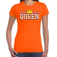 Queen met gouden kroon t-shirt oranje voor dames - Koningsdag shirts - thumbnail