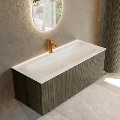 Badmeubel Mondiaz Kurve-Dlux | 110 cm cm | Meubelkleur Shadow | Wastafelkleur Ostra | Solid surface | Wasbak midden spoelbak | 1 kraangat