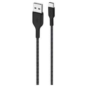 Puro Fabric Ultra-Strong USB-A / USB-C Kabel - 2m, 30W - Zwart