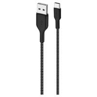 Puro Fabric Ultra-Strong USB-A / USB-C Kabel - 2m, 30W - Zwart - thumbnail