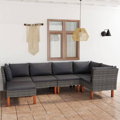 6-delige Loungeset met kussens poly rattan grijs