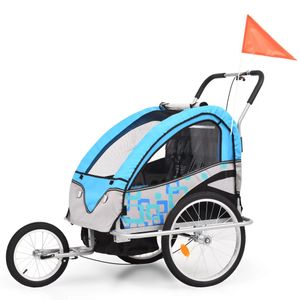 VidaXL Fietstrailer en kinderwagen 2-in-1 blauw en grijs