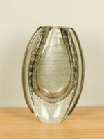 Ovale glazen vaas transparant/taupe DL27, 21 cm