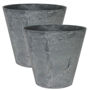 2x stuks plantenpot/bloempot in een natuursteen look Dia 17 cm en Hoogte 15 cm grijs