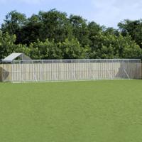 Hondenkennel met dak 14x2x2,5 m gegalvaniseerd staal zilver