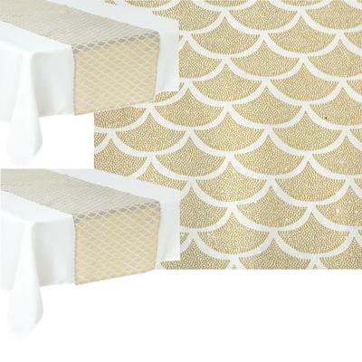 Decoratie stof/tafelloper - 2x - goud?- katoen/polyester?- 200 x 40 cm?- schubben