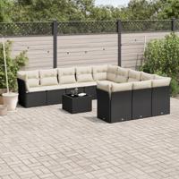 12-delige Loungeset met kussens poly rattan zwart