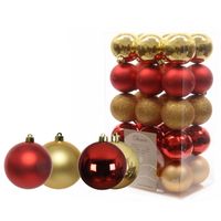 Kerstballen 42x stuks rood-goud 6 en 8 cm kunststof - Kerstbal - thumbnail