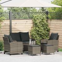 6-delige Loungeset met kussens poly rattan grijs