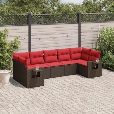 7-delige tuinbankset met kussens, bruin polyrotan