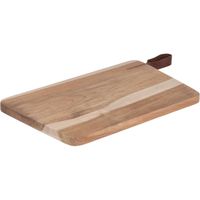 Houten snijplank/serveerplank met leren hengsel 30 cm - Snijplanken - thumbnail