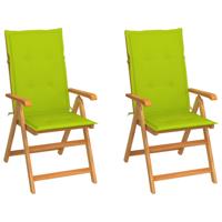 Tuinstoelen 2 st met heldergroene kussens massief teakhout