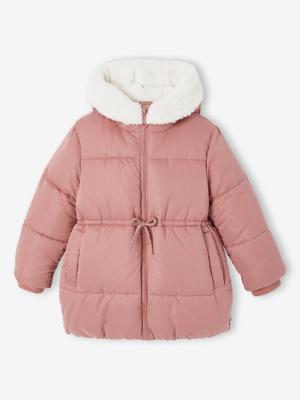 Lange donsjack met capuchon voor meisjes oudroze