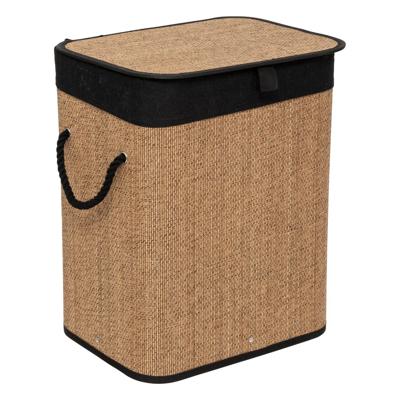 Wasmand met deksel - bamboe hout - 60 Liter- naturel zwart - 41 x 30 x 50 cm