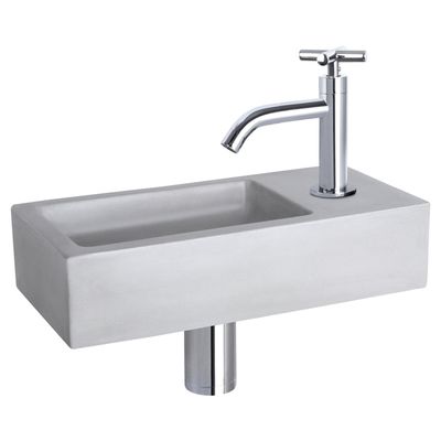 Differnz Ravo fonteinset - 38.5x18.5x9cm - Rechthoek - 1 kraangat - Gebogen chromen kraan - beton lichtgrijs 38.005.04