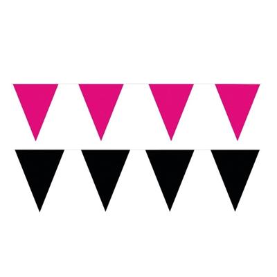 Feest versiering punt vlaggetjes pakket - 80 meter - roze en zwart - slingers / vlaggenlijnen