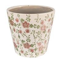 Clayre & Eef Bloempot Ø 17x16 cm Roze Beige Keramiek Bloemen Bloempot