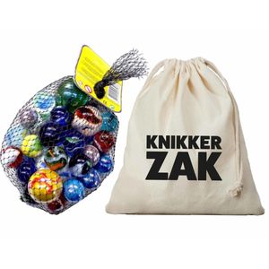 Knikkerzak van 25 x 30 cm gevuld met 3 kilo knikkers en bonken