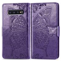 Butterfly Love bloemen reliëf horizontale Flip lederen case voor Galaxy S10 met houder & kaartsleuven & portemonnee & Lanyard (donker paars)